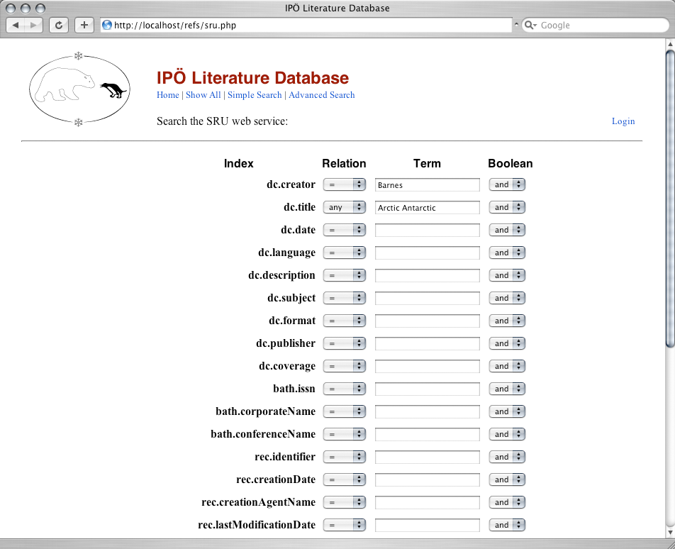 screenshot: SRU/W web-service