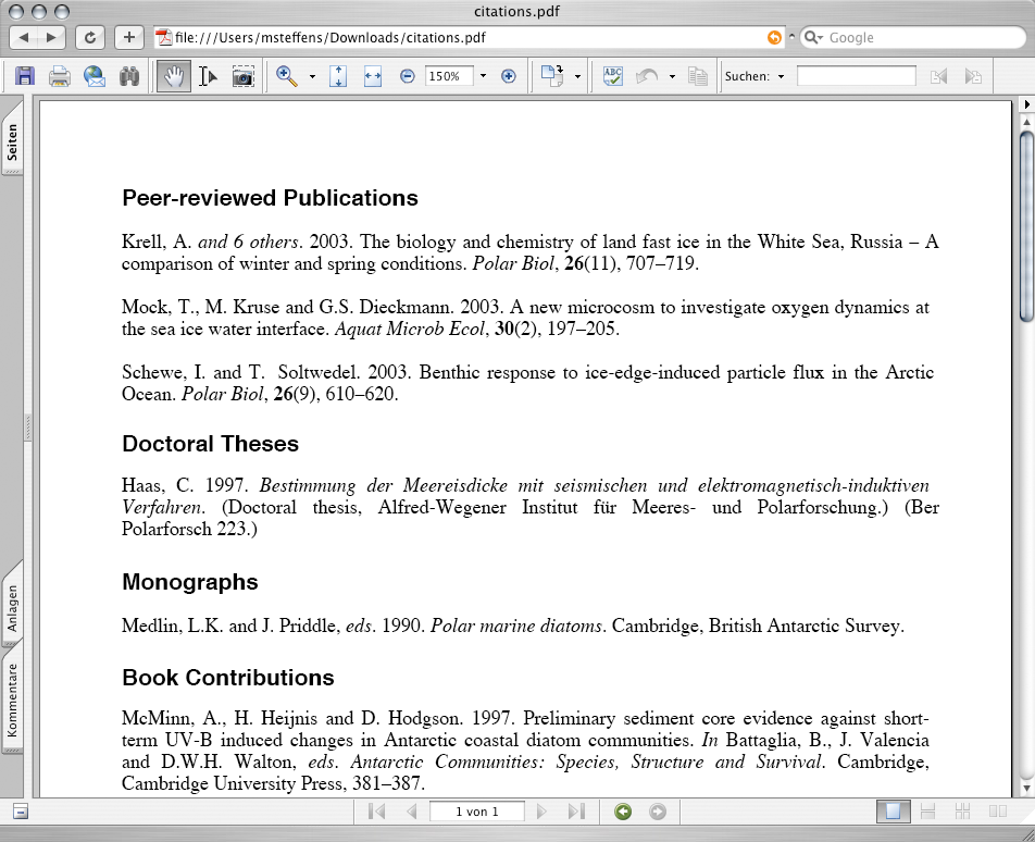 screenshot 2: PDF output of formatted citation list