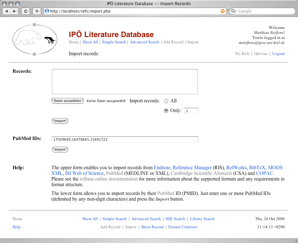 screenshot 1: import form